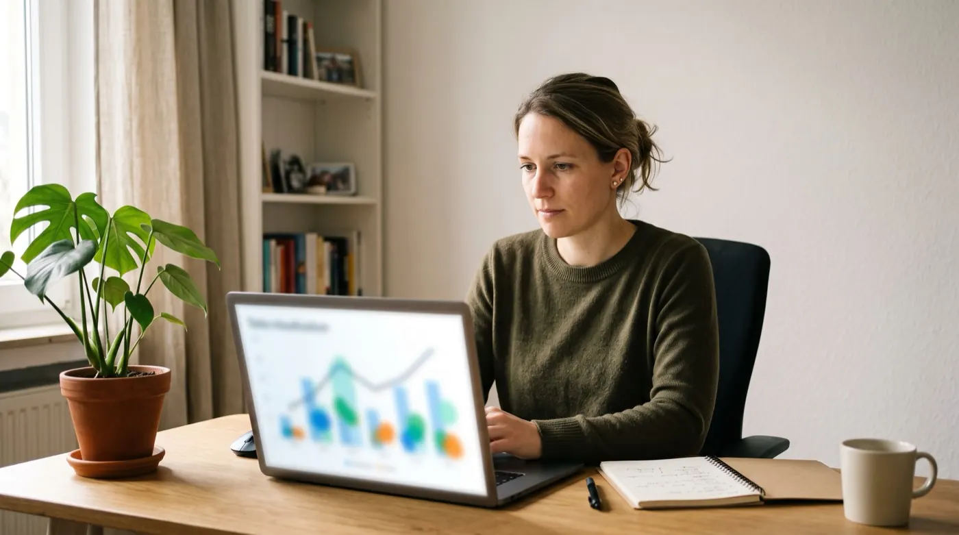Person betrachtet zuhause am Laptop eine allgemeine Statistikdarstellung