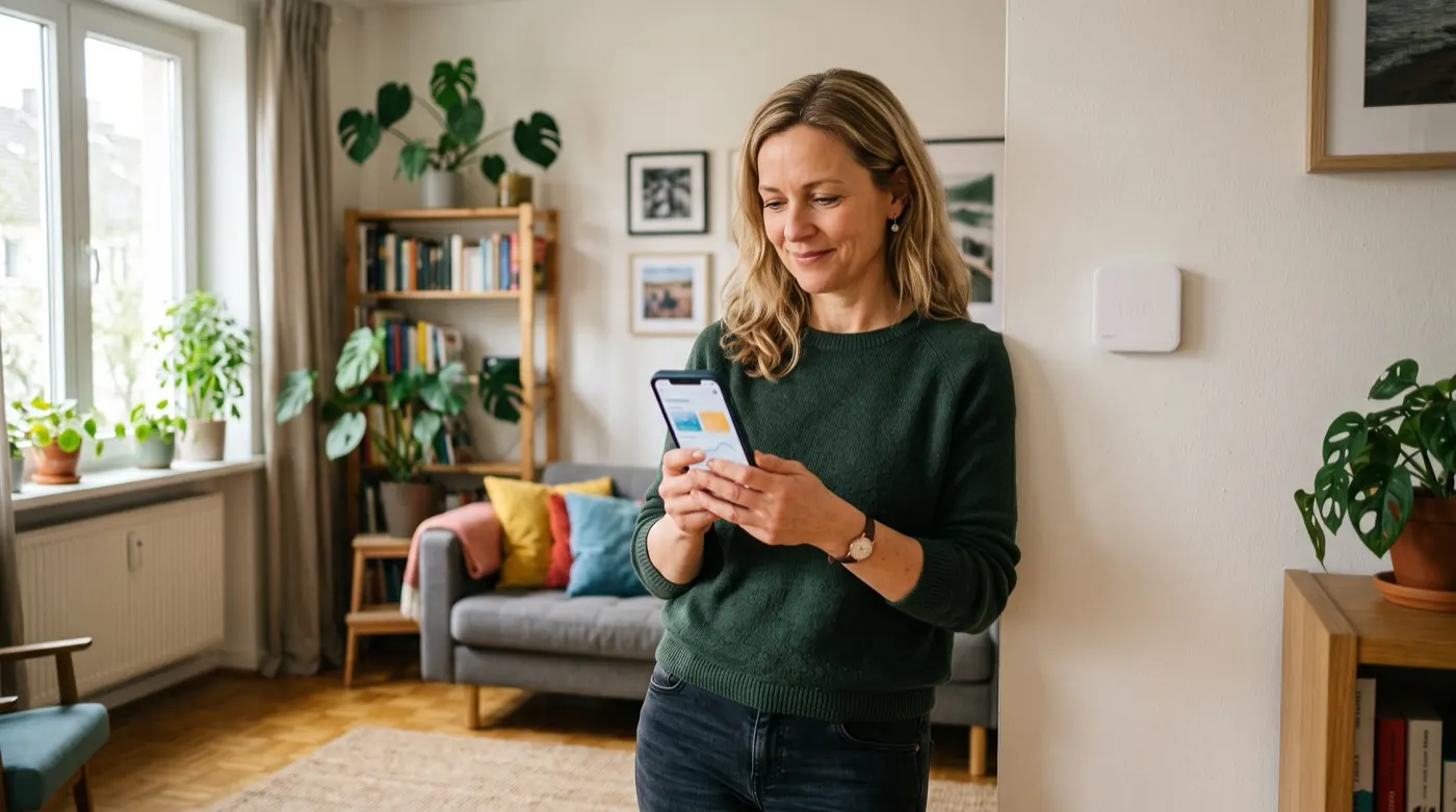 Berufstätige Person vergleicht Energietarife auf dem Smartphone