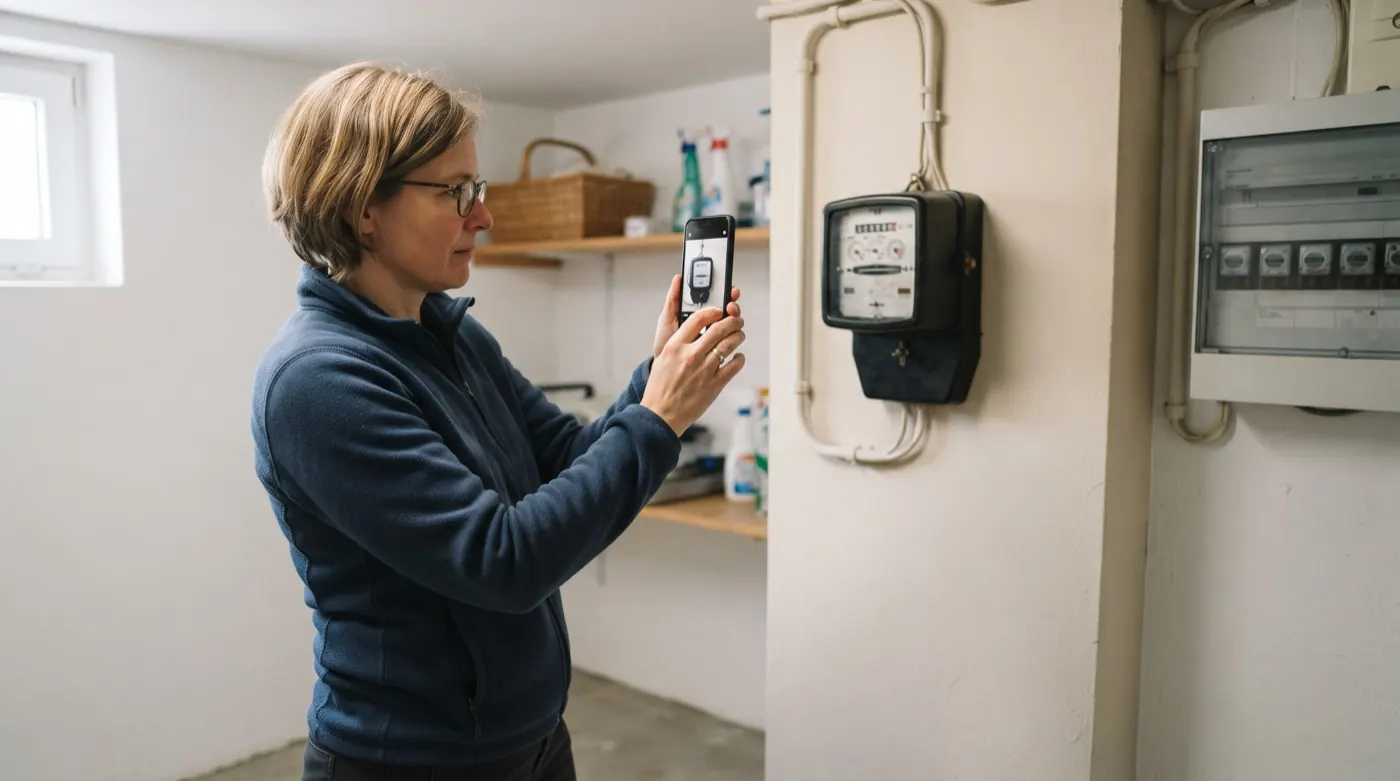 Bewohner fotografiert den Stromzähler mit dem Smartphone